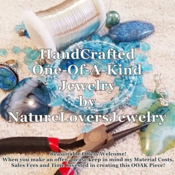 Ocean Soul & Earth Strength. Unique Hematite + Larimar Fan Necklace - Picture 6 of 8